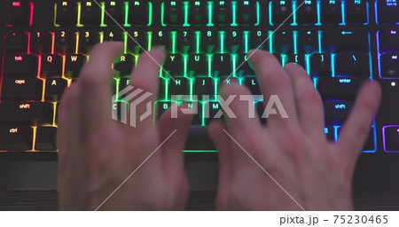 illuminated mechanical keyboard closeup photo 75230465