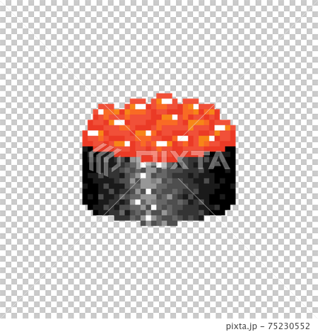 Pixel art gunkan maki sushi icon. Delicious tasty vector gunkan sushi with red caviar. Big red caviar berry eggs in nori seaweed. Mosaic Japanese food symbol. Pixel illustration of japanese cuisine. 75230552