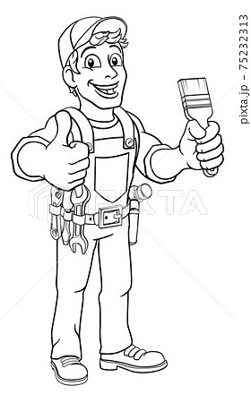 Painter Decorator Paintbrush Handyman Cartoon Man 75232313