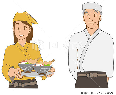 天ぷらそばを出す蕎麦屋の店員と店主 75232659