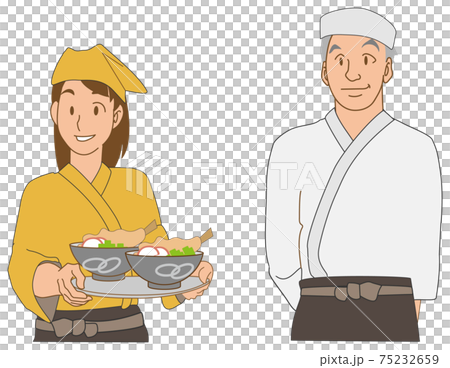 天ぷらそばを出す蕎麦屋の店員と店主 75232659