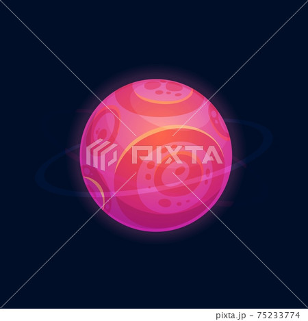 Pink cartoon planet in outer space, asteroid icon Pink cartoon planet in outer space, asteroid icon 75233774