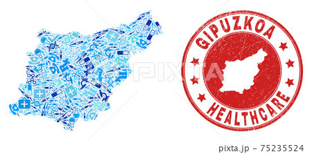 Healthcare Dose Mosaic Gipuzkoa Province Map and Rubber Doctor Rubber Stamp 75235524