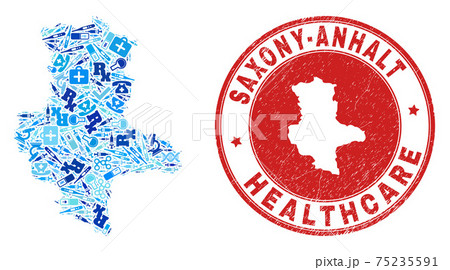 Health Care Treatment Mosaic Saxony-Anhalt Land Map and Rubber Health Care Stamp 75235591