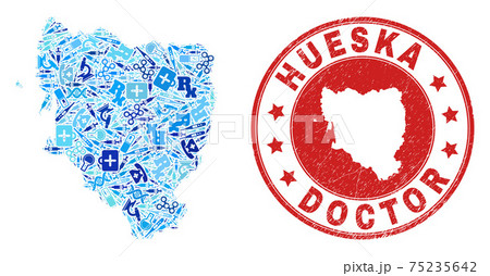 Health Care Inoculation Mosaic Hueska Province Map and Rubber Health Care Stamp 75235642