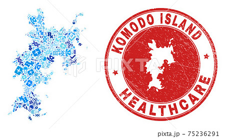 Health Care Treatment Mosaic Komodo Island Map and Rubber Health Care Rubber Stamp 75236291