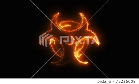 Electric ray draws a radioactive sign on a dark background, computer generated. 3d rendering warning sign Electric ray draws a radioactive sign on a dark background, computer generated. 3d rendering warning sign 75236608
