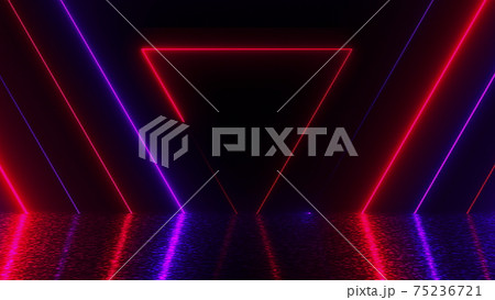 Many neon triangles in space, abstract computer generated backdrop, 3D render 75236721