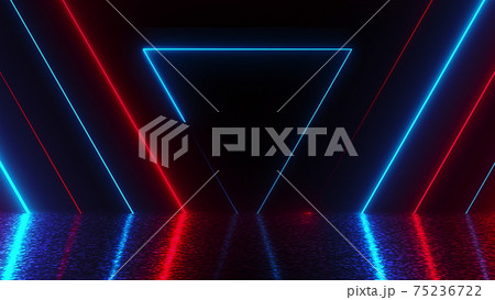 Many neon triangles in space, abstract computer generated backdrop, 3D render Many neon triangles in space, abstract computer generated backdrop, 3D render 75236722
