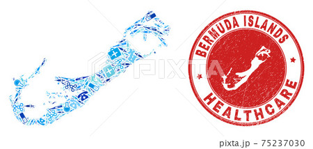 Medicare Vaccination Mosaic Bermuda Islands Map and Rubber Health Care Rubber Stamp 75237030