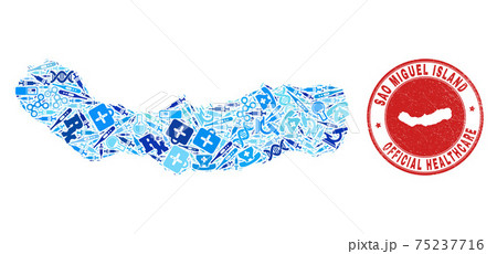 Health Care Injection Mosaic Sao Miguel Island Map and Rubber Doctor Rubber Stamp 75237716
