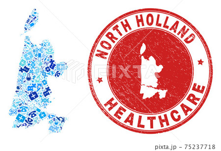 Health Care Dose Mosaic North Holland Map and Scratched Health Care Rubber Stamp 75237718