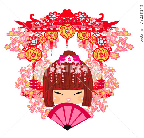 Abstract decorative card with cute Asian girl 75238148