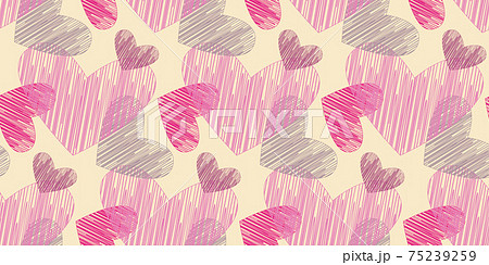 Heart striped shapes, vector seamless pattern, pink modern palette, light yellow background 75239259
