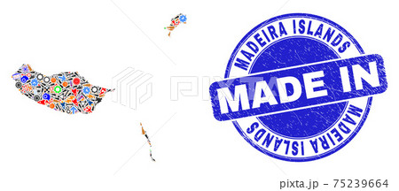 Engineering Mosaic Madeira Islands Map and Made in Distress Rubber Stamp 75239664