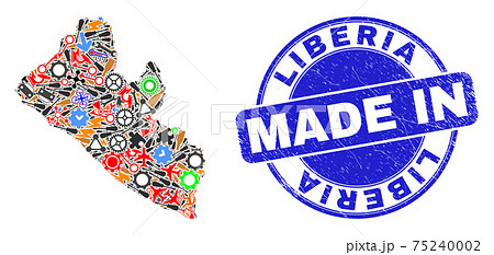 Component Collage Liberia Map and Made in Scratched Stamp Component Collage Liberia Map and Made in Scratched Stamp 75240002