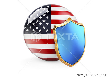 The United States flag with shield. Protect of the USA concept, 3D rendering The United States flag with shield. Protect of the USA concept, 3D rendering 75240731