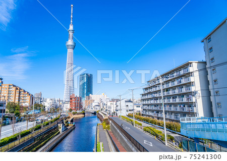 東京の都市風景 北十間川とスカイツリー 東京の都市風景 北十間川とスカイツリー 75241300