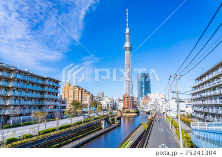 東京の都市風景 北十間川とスカイツリー 東京の都市風景 北十間川とスカイツリー 75241304