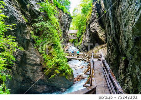 Sigmund Thun Gorge. Cascade valley of wild Kapruner Ache near Kaprun, Austria 75243303