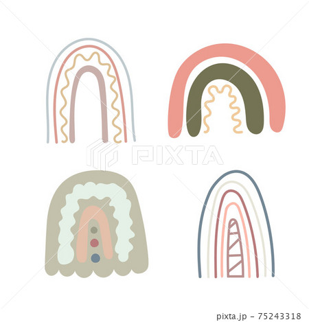 Boho rainbows set abstract shapes, simple hand drawn silhouette vector illustration in trendy pastel colors, minimalist concept perfect for making cards, banners, modern posters, textile, papercraft 75243318
