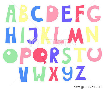 Doodle hand drawn style outline colorful letters of English alphabet, capital letters, cute funny decorative lettering 75243319
