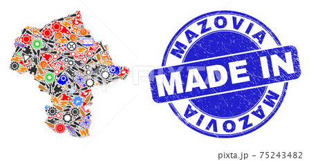 Industrial Collage Mazovia Province Map and Made in Grunge Rubber Stamp Industrial Collage Mazovia Province Map and Made in Grunge Rubber Stamp 75243482