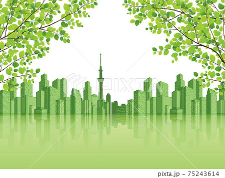 大都市　新緑　背景素材