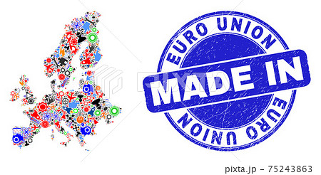 Production Mosaic Euro Union Map and Made in Grunge Rubber Stamp Production Mosaic Euro Union Map and Made in Grunge Rubber Stamp 75243863