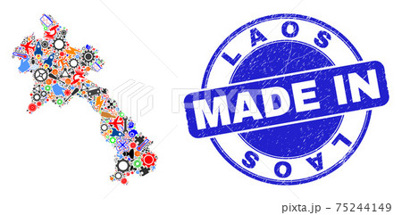 Engineering Mosaic Laos Map and Made in Scratched Rubber Stamp Engineering Mosaic Laos Map and Made in Scratched Rubber Stamp 75244149