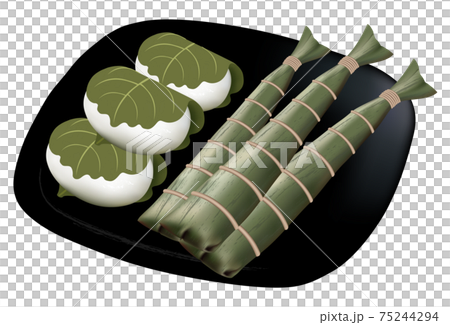 皿の上にのせた柏餅とちまきのイラスト素材