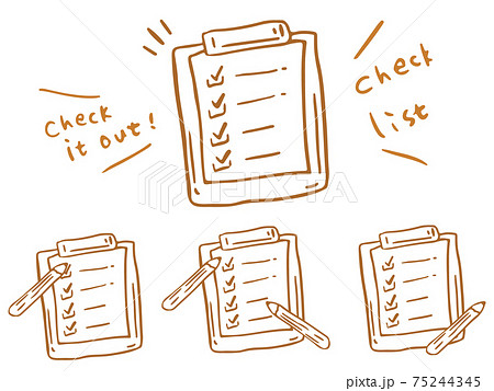 チェックリスト バインダー 鉛筆 線画のイラスト素材