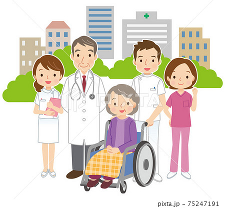介護　高齢者と病院関係の人たち 75247191