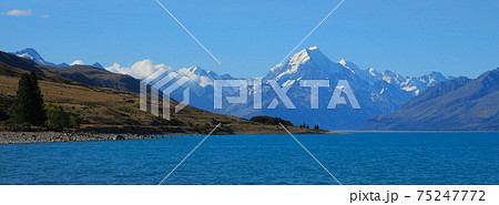 Shore of Lake Pukaki and distant view of Mount Cook. Shore of Lake Pukaki and distant view of Mount Cook. 75247772