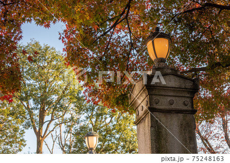 レトロな門灯　石造りの門柱 75248163