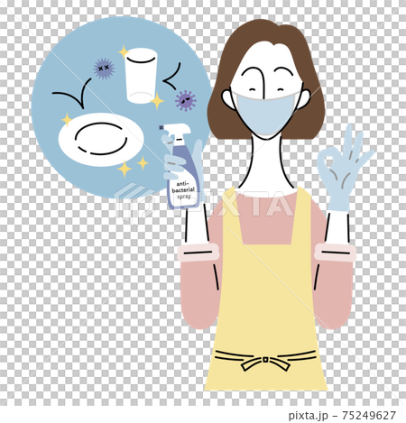 Women who keep dishes clean (wearing masks, aprons and gloves) Women who keep dishes clean (wearing masks, aprons and gloves) 75249627