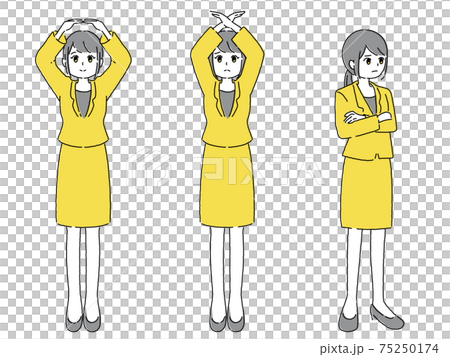 丸罰の動作と悩む女性のイラスト 3パターンセット 丸罰の動作と悩む女性のイラスト 3パターンセット 75250174