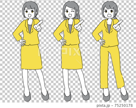 指向前面3模式集的女人的插圖 指向前面3模式集的女人的插圖 75250178