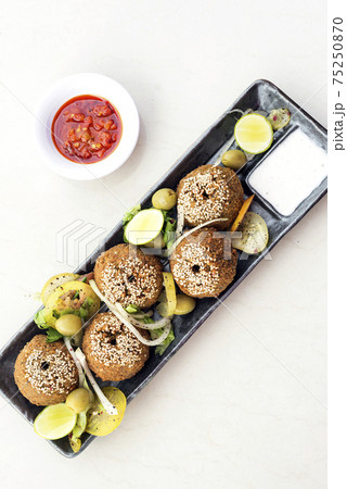 chickpea falafel middle eastern food snack platter starter set 75250870