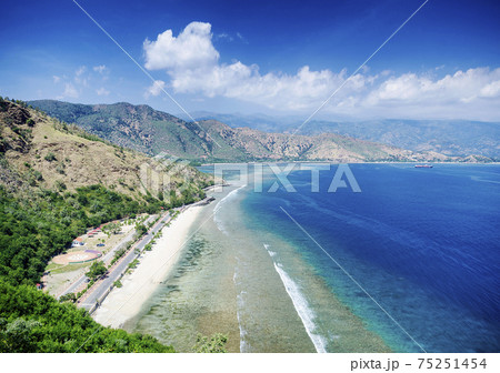 cristo rei landmark beach landscape view near dili east timor cristo rei landmark beach landscape view near dili east timor 75251454
