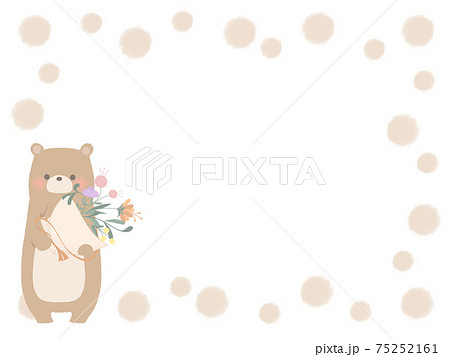 花束を持つクマのフレームイラストのイラスト素材