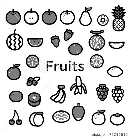 Cute Simple Fruit Illustration Set Black And Stock Illustration