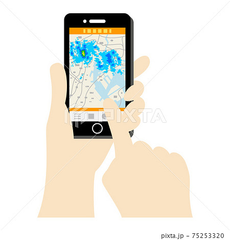 スマホで雨雲レーダーをチェックするイラストイメージ スマホで雨雲レーダーをチェックするイラストイメージ 75253320