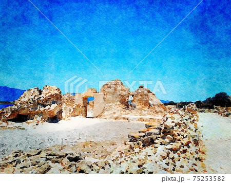 Roman ruins in Sardinia. Digital watercolors. Roman ruins in Sardinia. Digital watercolors. 75253582