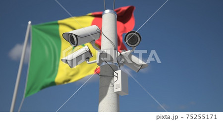 Flag of Senegal and four security cameras, 3d rendering Flag of Senegal and four security cameras, 3d rendering 75255171