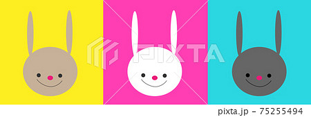 茶色、白、黒ウサギのかわいいイラスト　Brown, white and black rabbits 75255494