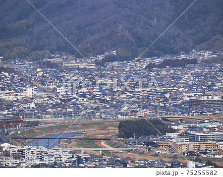 奈良県 王寺町 明神山から望む大和川と近鉄生駒線 (王寺町、三郷町、立春) 奈良県 王寺町 明神山から望む大和川と近鉄生駒線 (王寺町、三郷町、立春) 75255582