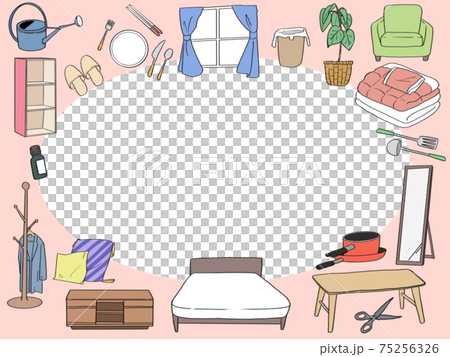 新生活家具セット カラフル 横長枠のイラスト素材