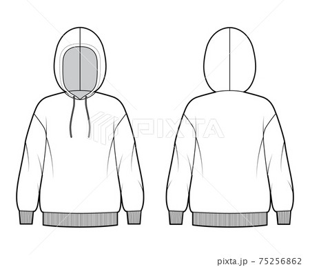 Hoody sweatshirt technical fashion illustration with long sleeves, oversized body, knit rib cuff, banded hem extra large Hoody sweatshirt technical fashion illustration with long sleeves, oversized body, knit rib cuff, banded hem extra large 75256862