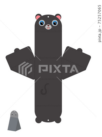 Party favor box panther design for sweets, candies, presents. Packaging die cut template, great for any purposes, birthdays, baby showers. Editable blueprint layout with cutting and scoring lines. 75257065